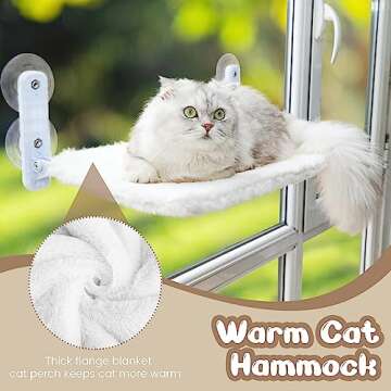 Cat Window Perch - Foldable Cordless Cat Hammock for Window, Cat Hammock with Steel Frame and Strong Suction Cup, Soft Touch Comfortable Skin-Friendly Large Foldable Cat Window Seat