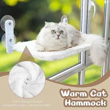 Cat Window Perch - Foldable Cordless Cat Hammock for Window, Cat Hammock with Steel Frame and Strong Suction Cup, Soft Touch Comfortable Skin-Friendly Large Foldable Cat Window Seat