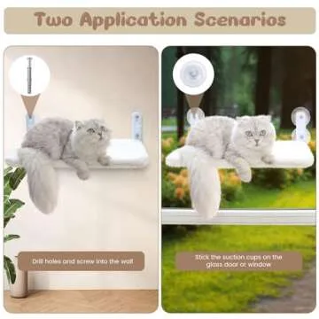 Cat Window Perch - Foldable Cordless Cat Hammock for Window, Cat Hammock with Steel Frame and Strong Suction Cup, Soft Touch Comfortable Skin-Friendly Large Foldable Cat Window Seat