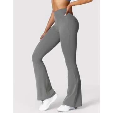 YEOREO Scrunch Flare Leggings Daze V Back Butt Lifting Wide Leg High Waist 31.5" Gym Workout Yoga Pants Grey M