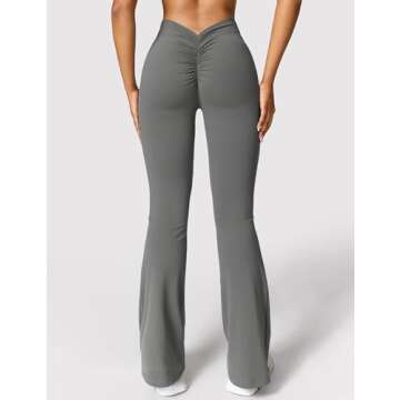 YEOREO Scrunch Flare Leggings Daze V Back Butt Lifting Wide Leg High Waist 31.5" Gym Workout Yoga Pants Grey M