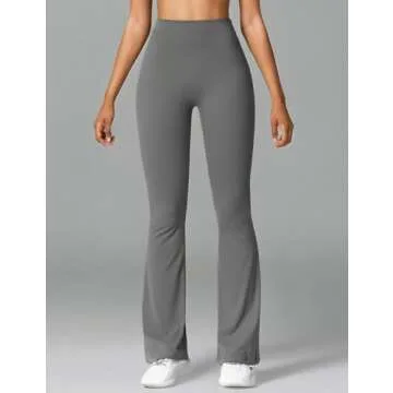 YEOREO Scrunch Flare Leggings Daze V Back Butt Lifting Wide Leg High Waist 31.5" Gym Workout Yoga Pants Grey M