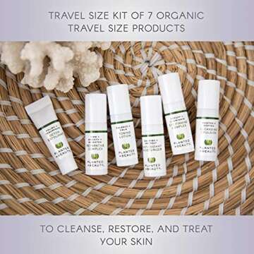 Organic Skin Care Travel Kit - Luxury Natural Face Cleansing Oil, Wash, Exfoliator, Toner, Moisturizer & Serum - Certified Vegan, Cruelty Free & Organic (7 Piece Travel-Sized Set) by Planted in Beauty