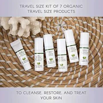 Organic Skin Care Travel Kit - Luxury Natural Face Cleansing Oil, Wash, Exfoliator, Toner, Moisturizer & Serum - Certified Vegan, Cruelty Free & Organic (7 Piece Travel-Sized Set) by Planted in Beauty