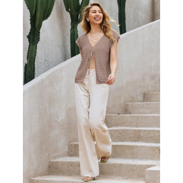 Saodimallsu Womens Lightweight Knit Crochet Shrug Cardigan