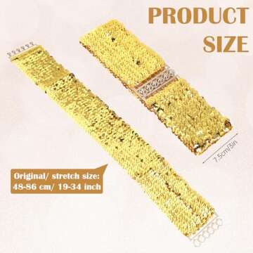 KALIONE 3PCS Women‘s Elastic Sequin Belts Wide Waist Belts for Women Glitter Dress Belts Waistband Cinch Belts Cheerleader Stretch Waistbelts for Women Girls 70s 80s Costume Party, Pink Gold Silver