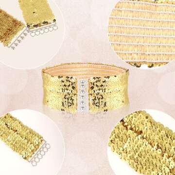 KALIONE 3PCS Women‘s Elastic Sequin Belts Wide Waist Belts for Women Glitter Dress Belts Waistband Cinch Belts Cheerleader Stretch Waistbelts for Women Girls 70s 80s Costume Party, Pink Gold Silver