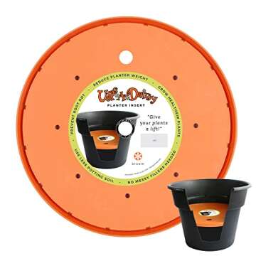 Bloem Ups-A-Daisy Round Planter Insert: 16" - Orange - Durable Resin Disk, Drainage Holes, Place Inside A Planter, Use Less Potting Soil, for Indoor & Outdoor Use, Gardening