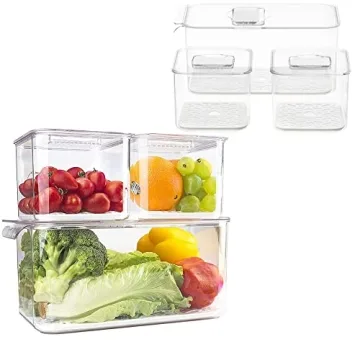 Slideep Fridge Produce Saver Food Storage Bin Containers - 6 Pack