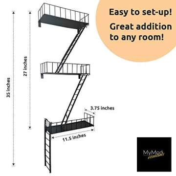 Modern City Style Fire Escape Decorative Shelf. Bring The City Vibe Into Your Home With This Easy to Install Wall Hanging Shelf. This Eye-Catching Shelf Is A Great Addition To Any Room in Your Home.
