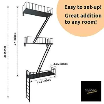 Modern City Style Fire Escape Decorative Shelf. Bring The City Vibe Into Your Home With This Easy to Install Wall Hanging Shelf. This Eye-Catching Shelf Is A Great Addition To Any Room in Your Home.