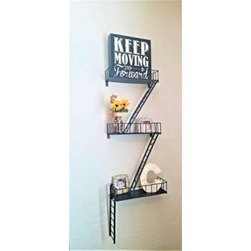 Modern City Style Fire Escape Decorative Shelf. Bring The City Vibe Into Your Home With This Easy to Install Wall Hanging Shelf. This Eye-Catching Shelf Is A Great Addition To Any Room in Your Home.