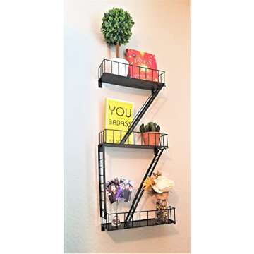 Modern City Style Fire Escape Decorative Shelf. Bring The City Vibe Into Your Home With This Easy to Install Wall Hanging Shelf. This Eye-Catching Shelf Is A Great Addition To Any Room in Your Home.