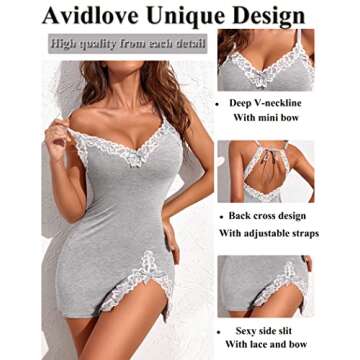 Avidlove Lengire Sexy for Women Sleep Dress Sleepwear Lingerie for Women Sexy Lace Nightgown Plus Size (Grey,XL)