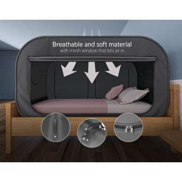 Skywin Bed Tent Twin - Pop Up Privacy Tent for Twin Bed, Collapsible, Breathable, Light Reducing Pongee Bed Canopy for Warm and Cozy Night, Black For 1 Person