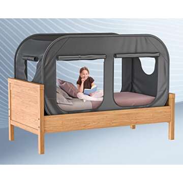 Skywin Bed Tent Twin - Pop Up Privacy Tent for Twin Bed, Collapsible, Breathable, Light Reducing Pongee Bed Canopy for Warm and Cozy Night, Black For 1 Person