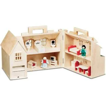 Melissa & Doug Wooden Dollhouse & Horse Carrier Set