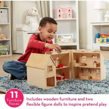 Melissa & Doug Wooden Dollhouse & Horse Carrier Set