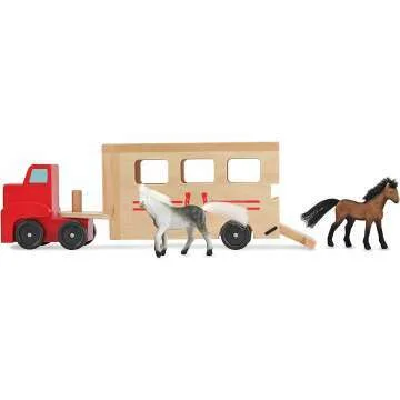 Melissa & Doug Wooden Dollhouse & Horse Carrier Set