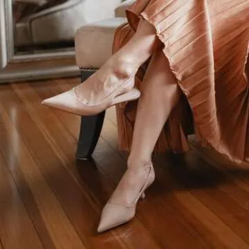 JENN ARDOR Nude Kitten Heels Low Heeled Dressy Kitty Slingback Pumps for Women Going Out Short Sandals Fashion Casual Bridal Shoes Size 8