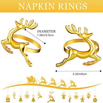 WILLBOND 12 Pieces Deer Napkin Rings Christmas Antler Napkin Ring Holders Reindeer Napkin Buckle for Cloth Napkins Holiday Dinners Parties, Wedding Adornment, Table Decoration Accessories (Gold)