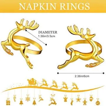 WILLBOND 12 Pieces Deer Napkin Rings Christmas Antler Napkin Ring Holders Reindeer Napkin Buckle for Cloth Napkins Holiday Dinners Parties, Wedding Adornment, Table Decoration Accessories (Gold)