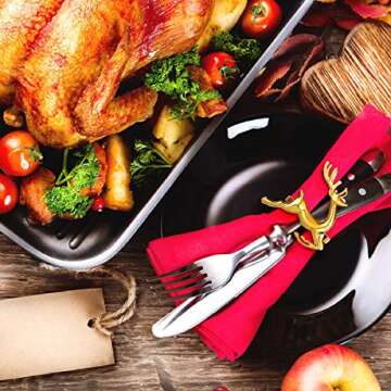 WILLBOND 12 Pieces Deer Napkin Rings Christmas Antler Napkin Ring Holders Reindeer Napkin Buckle for Cloth Napkins Holiday Dinners Parties, Wedding Adornment, Table Decoration Accessories (Gold)