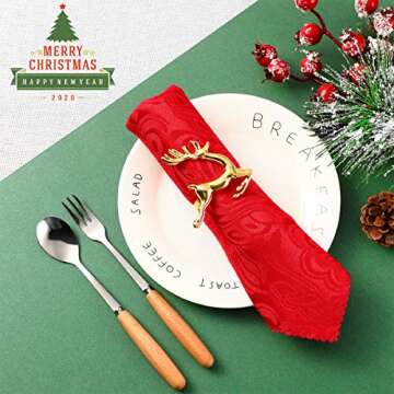WILLBOND 12 Pieces Deer Napkin Rings Christmas Antler Napkin Ring Holders Reindeer Napkin Buckle for Cloth Napkins Holiday Dinners Parties, Wedding Adornment, Table Decoration Accessories (Gold)