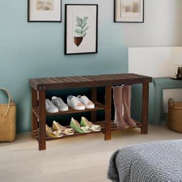 ECOMEX Shoe Rack Bench for Entryway, 3-Tier Wooden Shoe Shelf Shoe Organizer Bench Shoe Organizer En...