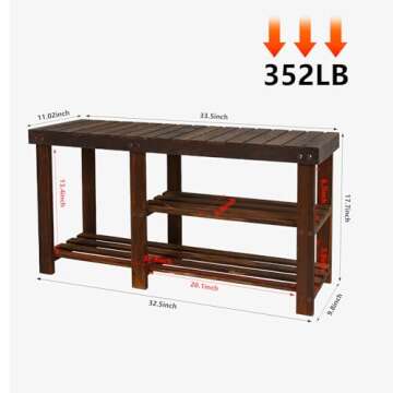 ECOMEX Shoe Rack Bench for Entryway, 3-Tier Wooden Shoe Shelf Shoe Organizer Bench Shoe Organizer Entryway Bench for Bedroom Balcony Entryway Entrance, Brown(33.5''L)