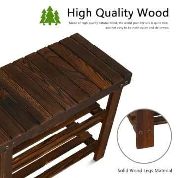 ECOMEX Shoe Rack Bench for Entryway, 3-Tier Wooden Shoe Shelf Shoe Organizer Bench Shoe Organizer Entryway Bench for Bedroom Balcony Entryway Entrance, Brown(33.5''L)