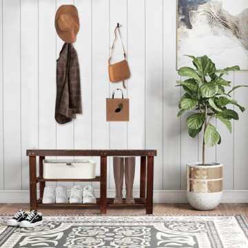 ECOMEX Shoe Rack Bench for Entryway, 3-Tier Wooden Shoe Shelf Shoe Organizer Bench Shoe Organizer Entryway Bench for Bedroom Balcony Entryway Entrance, Brown(33.5''L)