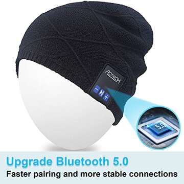 Bluetooth Beanie Hat,Mydeal Adult Unisex Trendy Soft Warm Short Audio Music Cap with Wireless Headphone Headset Speaker Mic Hands-Free, for Winter Outdoor Sport Skiing Snowboard - Black