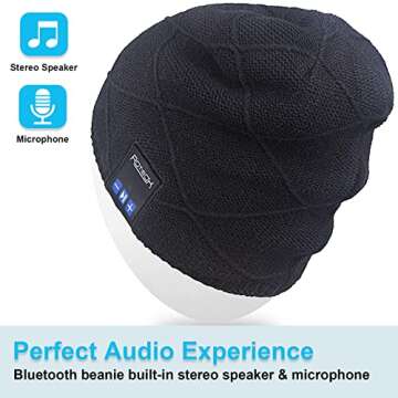 Bluetooth Beanie Hat,Mydeal Adult Unisex Trendy Soft Warm Short Audio Music Cap with Wireless Headphone Headset Speaker Mic Hands-Free, for Winter Outdoor Sport Skiing Snowboard - Black