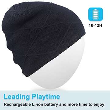 Bluetooth Beanie Hat,Mydeal Adult Unisex Trendy Soft Warm Short Audio Music Cap with Wireless Headphone Headset Speaker Mic Hands-Free, for Winter Outdoor Sport Skiing Snowboard - Black
