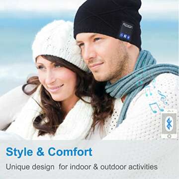 Bluetooth Beanie Hat,Mydeal Adult Unisex Trendy Soft Warm Short Audio Music Cap with Wireless Headphone Headset Speaker Mic Hands-Free, for Winter Outdoor Sport Skiing Snowboard - Black