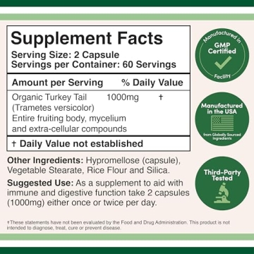 Turkey Tail Mushroom Supplement 120 Capsules for Immune Health