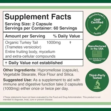 Turkey Tail Mushroom Supplement 120 Capsules for Immune Health