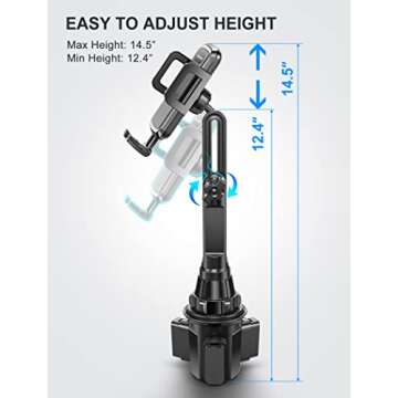 TOPGO Cup Phone Mount, [Height-Adjustable Pole & Non-Shaking] Cup Phone Holder for Car, Cell Phone C...