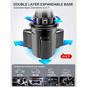 TOPGO Cup Phone Mount, [Height-Adjustable Pole & Non-Shaking] Cup Phone Holder for Car, Cell Phone Cradle for iPhone 16 and All 4.0-7.0 inches Smartphone - Black