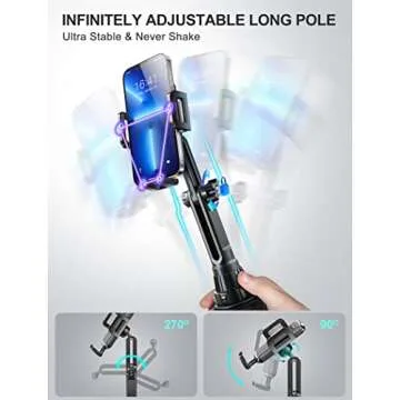 TOPGO Cup Phone Mount, [Height-Adjustable Pole & Non-Shaking] Cup Phone Holder for Car, Cell Phone Cradle for iPhone 16 and All 4.0-7.0 inches Smartphone - Black