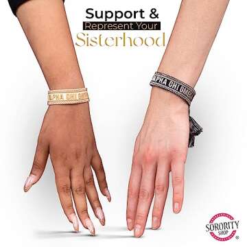 Sorority Shop Phi Mu Bracelet — Woven Bracelet, White and Gold Design with PM Sorority Name and Tassels, Greek Sorority Jewelry and Big Little Sorority Gifts