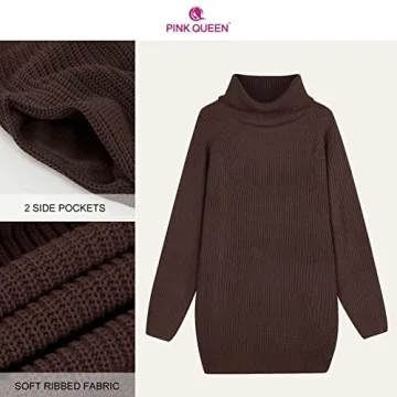 Pink Queen Women's Oversized Turtleneck Sweater Dress