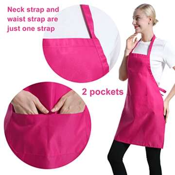 TSD STORY 12 Pcs Bib Bulk Hot Pink Aprons for Women Men Adult Girls Unisex with 2 Pockets, Baking Co...