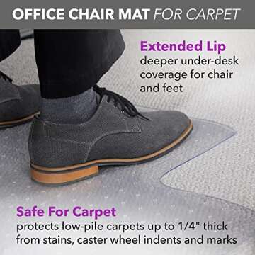 OFM Office Chair Mat for Carpet – Computer Desk Chair Mat for Carpeted Floors – Easy Glide Rolli...
