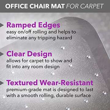 OFM Office Chair Mat for Carpet – Computer Desk Chair Mat for Carpeted Floors – Easy Glide Rolling Plastic Floor Mat for Office Chair on Carpet for Work, Home, Gaming with Extended Lip (36” x 48”)
