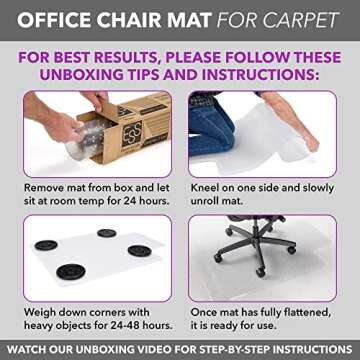OFM Office Chair Mat for Carpet – Computer Desk Chair Mat for Carpeted Floors – Easy Glide Rolling Plastic Floor Mat for Office Chair on Carpet for Work, Home, Gaming with Extended Lip (36” x 48”)