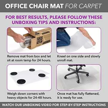 OFM Office Chair Mat for Carpet – Computer Desk Chair Mat for Carpeted Floors – Easy Glide Rolling Plastic Floor Mat for Office Chair on Carpet for Work, Home, Gaming with Extended Lip (36” x 48”)