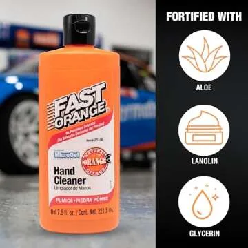 Fast Orange 25108 Pumice Lotion, Heavy Duty Hand Cleaner, Natural Citrus Scent, Waterless Cleaner For Mechanics, Strong Grease Fighter, 7.5 oz