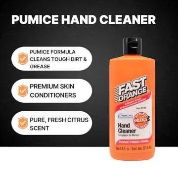 Fast Orange 25108 Pumice Lotion, Heavy Duty Hand Cleaner, Natural Citrus Scent, Waterless Cleaner For Mechanics, Strong Grease Fighter, 7.5 oz